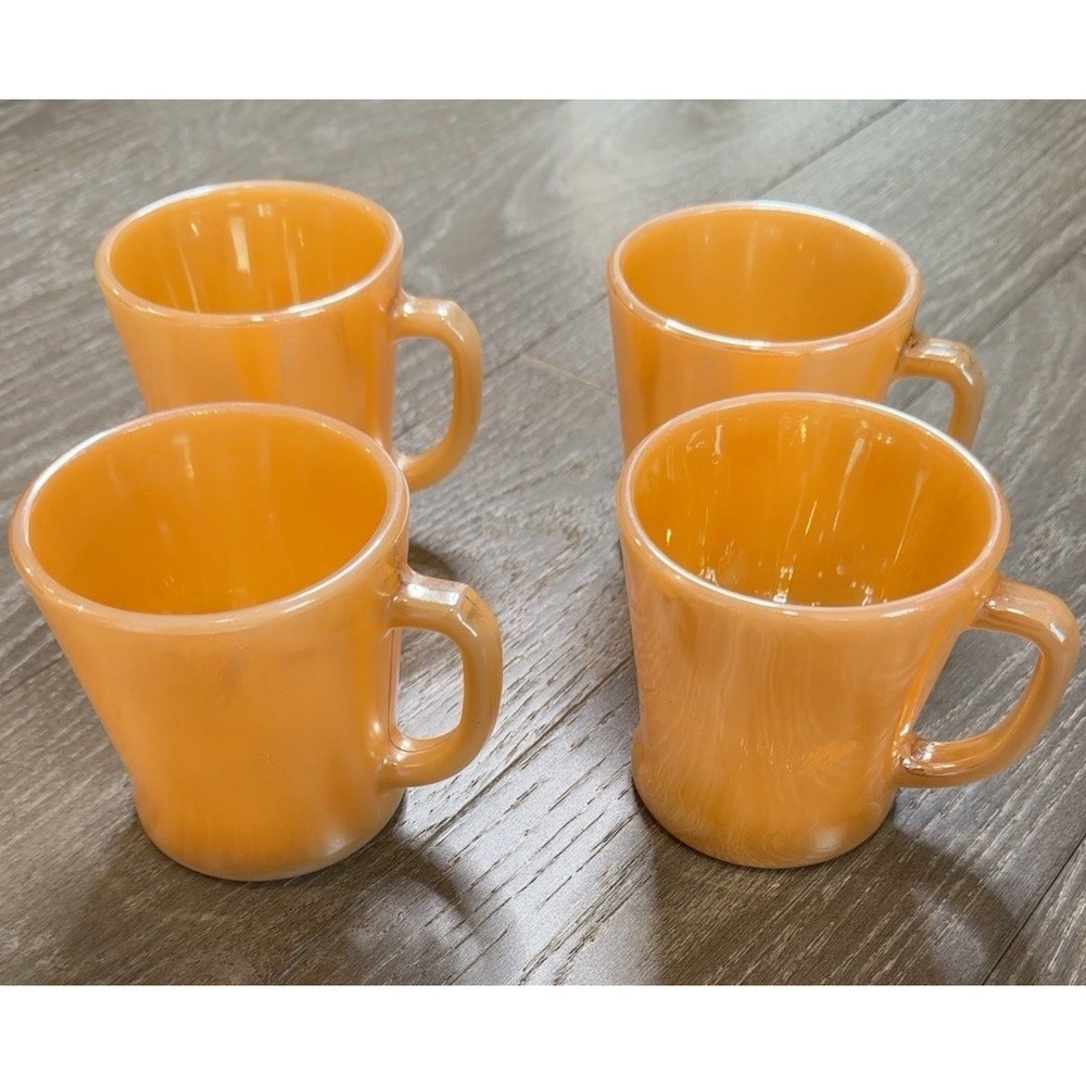Anchor Hocking Fire-King Peach Luster D-Handle Coffee Mugs Set of 4 Vintage
